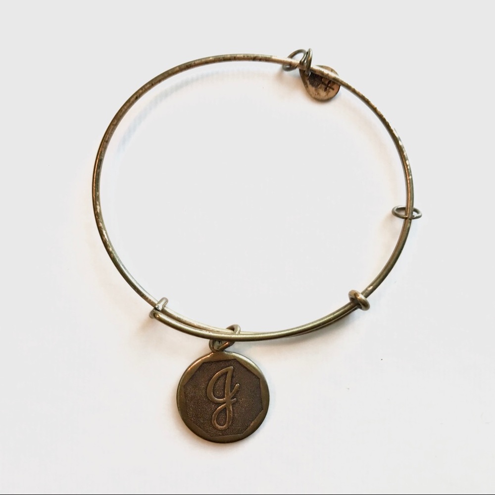 Alex and Ani “J” Initial Charm Bracelet Antique Gold Bangle